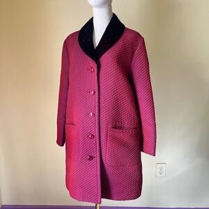 Vintage Givenchy Boutiques Fuchsia Quilted Coat Velvet Collar Japan Sz 38‎